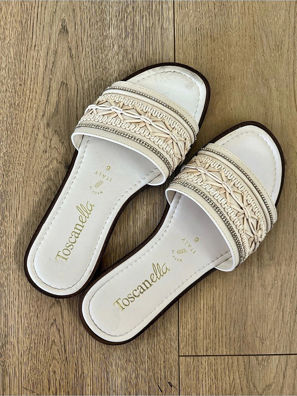 Toscanella Woven Strap Slide Sandals in White US 6